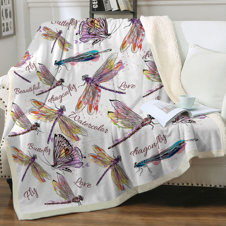 Decorative Throws of Drawing of Butterflies and Dragonflies