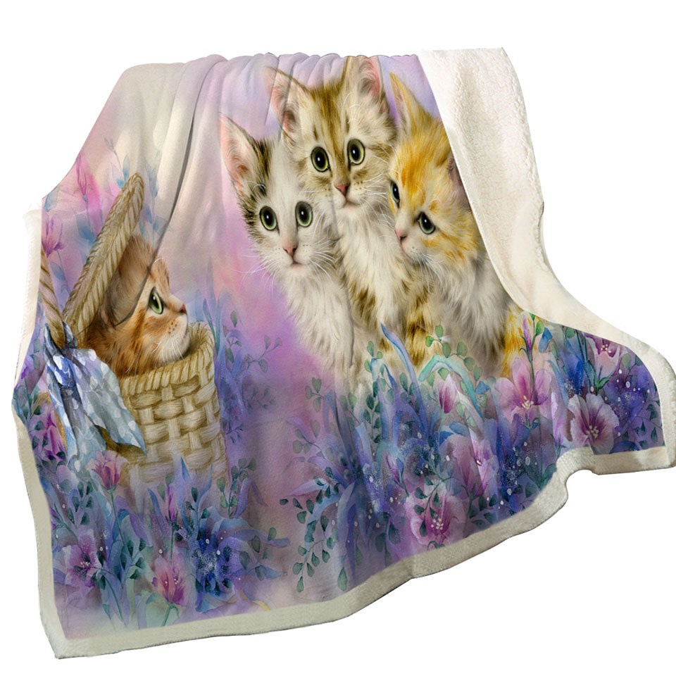 Decorative Throws with Cats Art Adorable Cute Kittens in Flower Garden