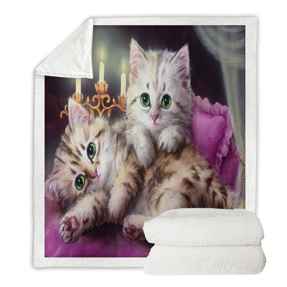 Decorative Throws with Cats Art Paintings Candle Night Kittens
