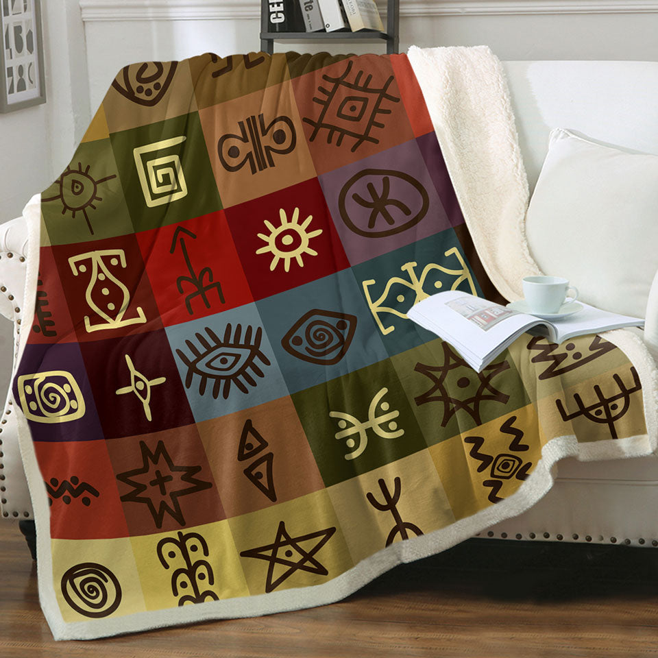 Decorative Throws with Multi Colored Panels Cool Ancient Symbols