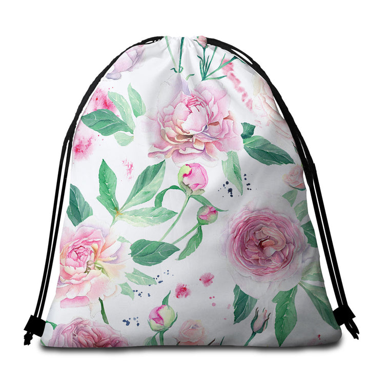 Delicate Pink Flowers Beach Towels and Bags Set