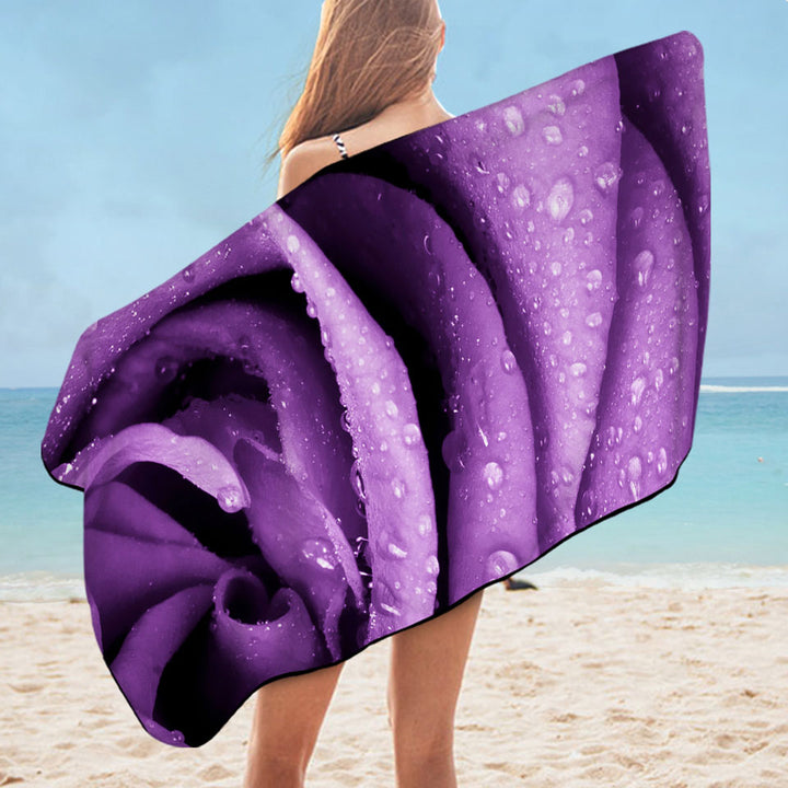 Dew Covered Purple Rose Swims Towel