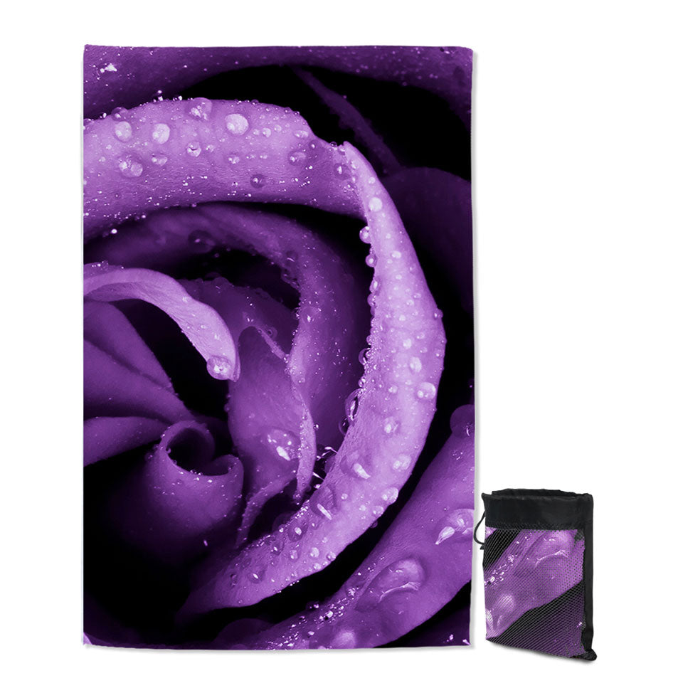 Dew Covered Purple Rose Thin Beach Towels
