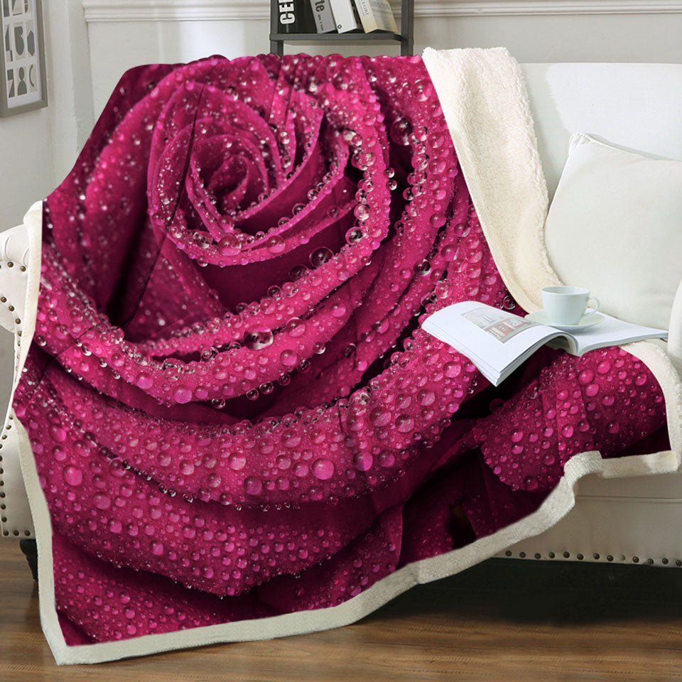 Dew Covered Rosy Rose Sherpa Blanket