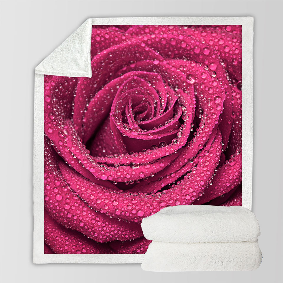Dew Covered Rosy Rose Throw Blanket