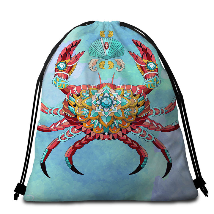 Diamond Crab Nautical Beach Bag for Round Towel