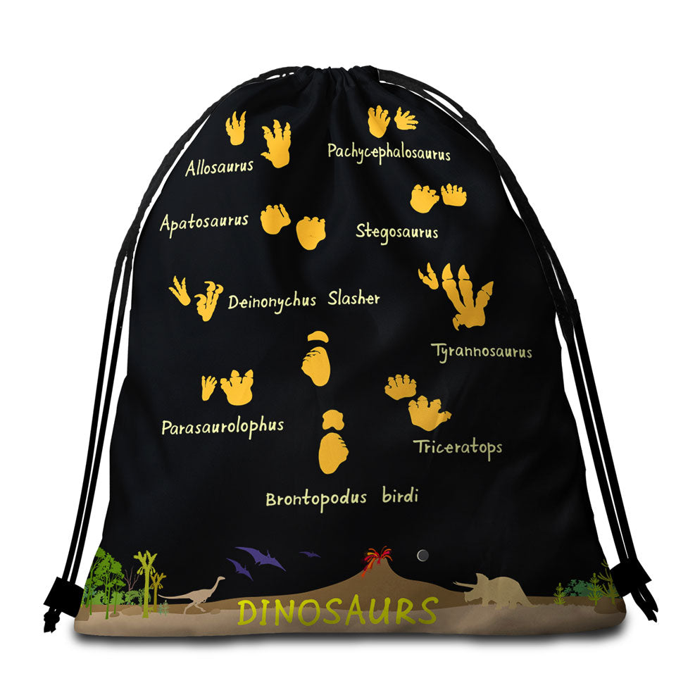 Dinosaurs Beach Towels and Bags Set World and Footprints Track