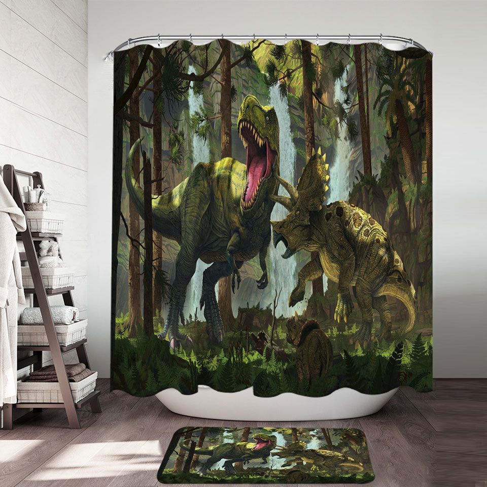 Dinosaurs Shower Curtains Protection Fight Cool Dinosaurs Art the Dinosaurs Forest