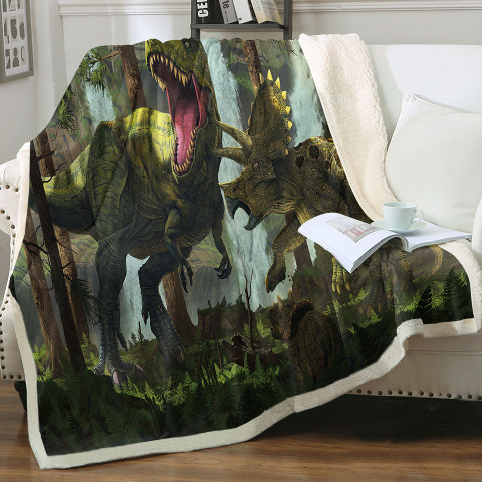 Dinosaurs Throw Blanket Protection Fight Cool Dinosaurs Art the Dinosaurs Forest