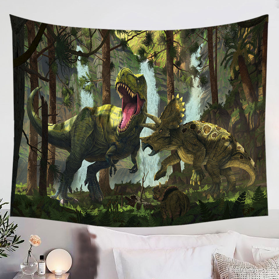 Dinosaurs-Wall-Decor-Protection-Fight-Cool-Dinosaurs-Art-the-Dinosaurs-Forest-Tapestry