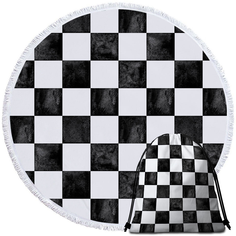Dirty Black and White Beach Towels Features Checkers