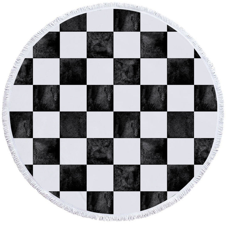 Dirty Black and White Big Beach Towels with Checkers