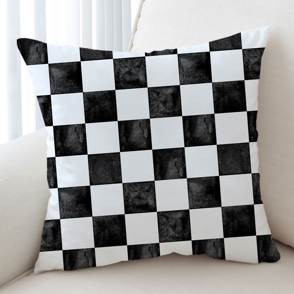 Dirty Black and White Decorative Cushions with Checkers