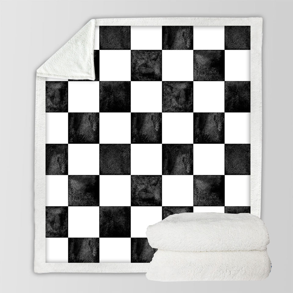 Dirty Black and White Fleece Blankets Checkers