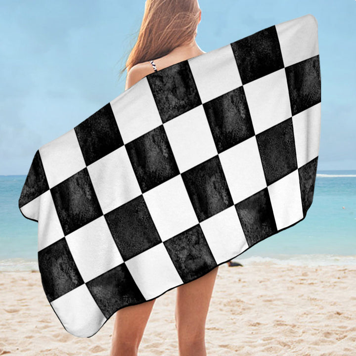 Dirty Black and White Pool Towels with Checkers