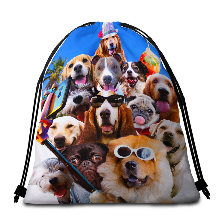 Dog Beach Towel Bags Awesome Selfie Funny Dogs with Sunglasses on the Beach