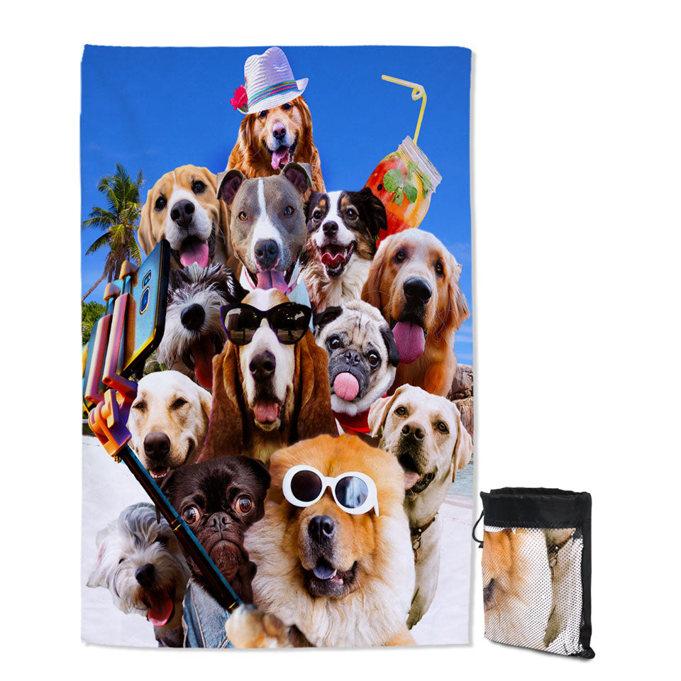 Dog Beach Towels Awesome Selfie Funny Dogs with Sunglasses on the Beach