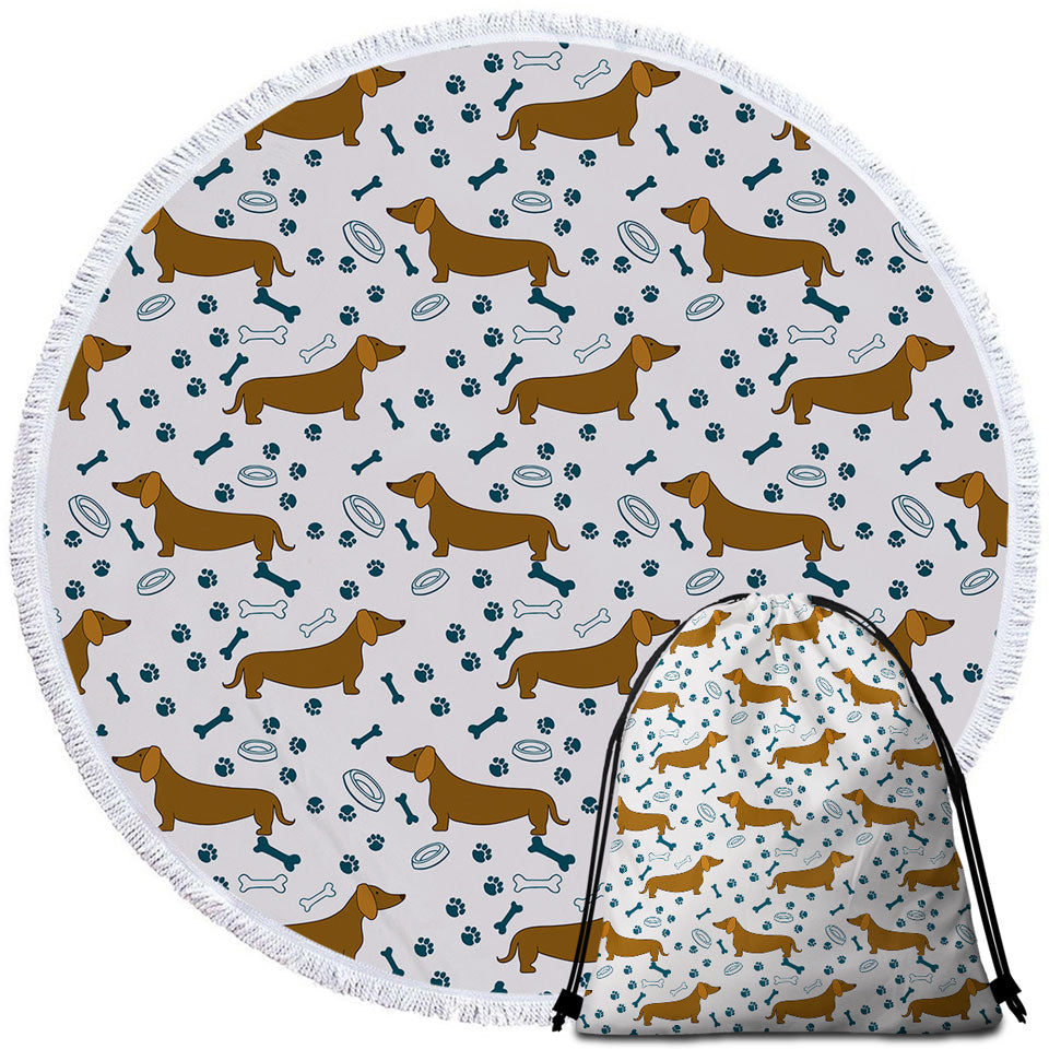 Dog Food Bowl Paw Bone and Dachshund Beach Towels