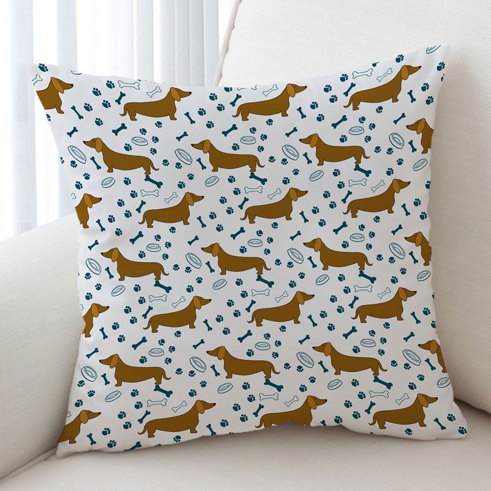 Dog Food Bowl Paw Bone and Dachshund Throw Pillow Cover