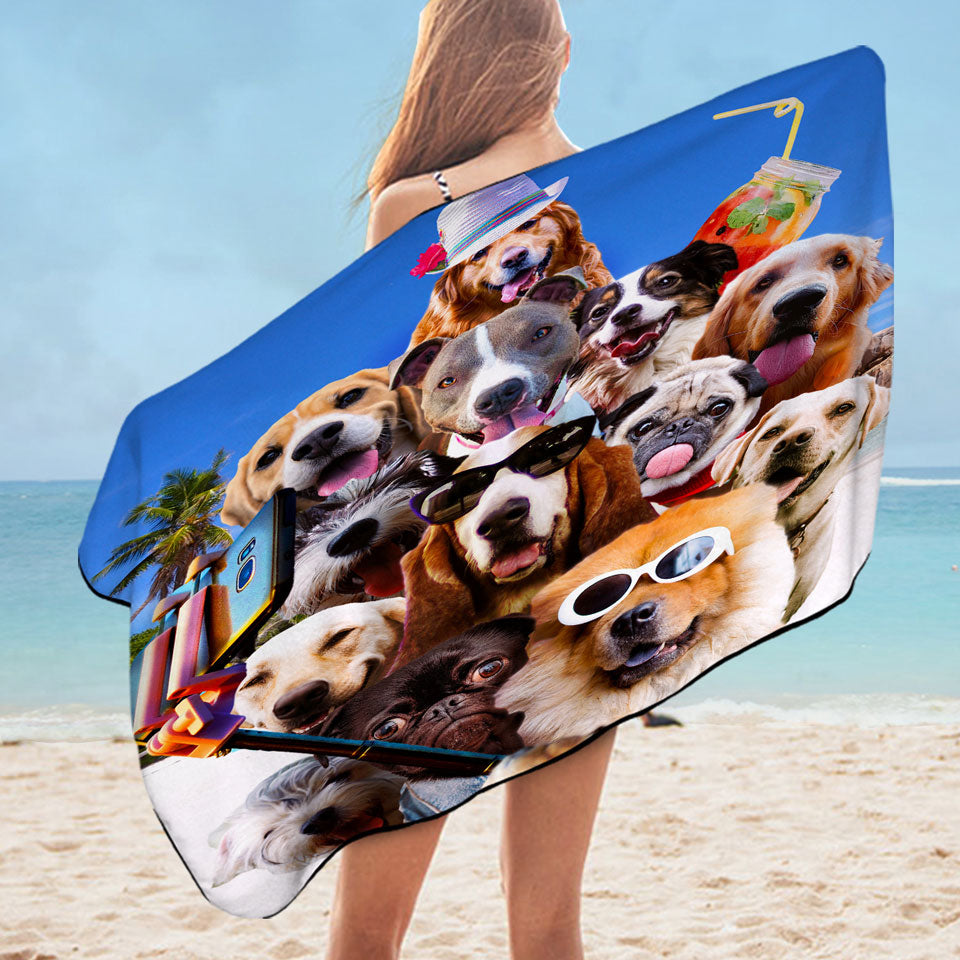 Dog Microfibre Beach Towels Awesome Selfie Funny Dogs with Sunglasses on the Beach