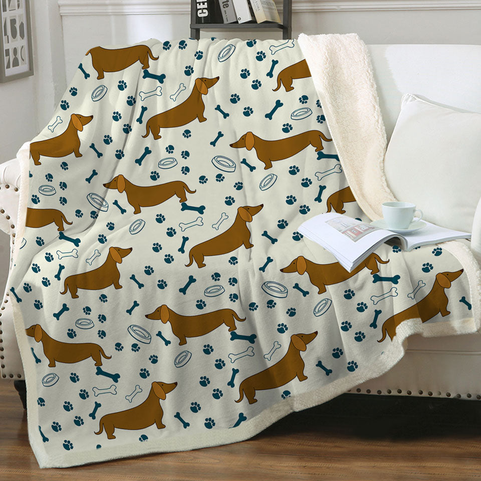 Dog Paw Bone and Dachshund Sofa Blankets