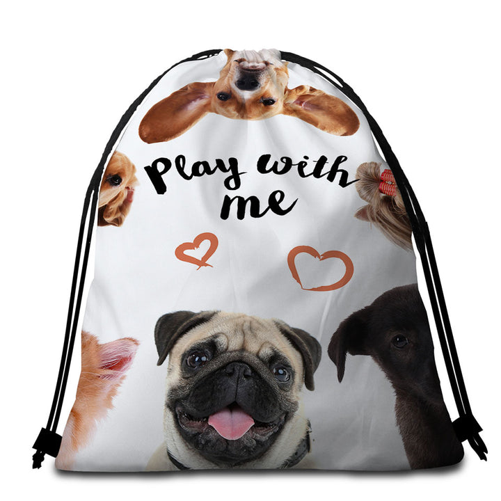 Dog Play With Me Packable Beach Towel