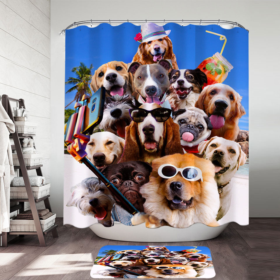 Dog Shower Curtains Awesome Selfie Funny Dogs with Sunglasses on the Beach