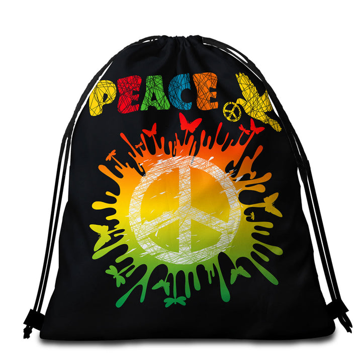 Dove and Butterflies Retro Peace Sign Beach Bags and Towels