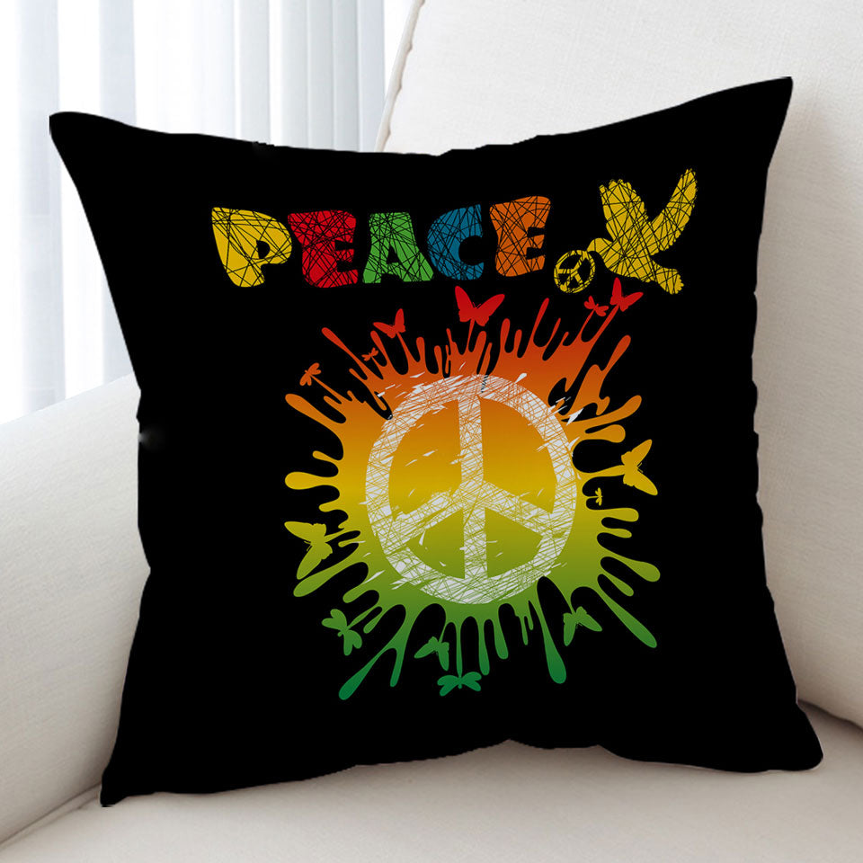 Dove and Butterflies Retro Peace Sign Cushion Cover