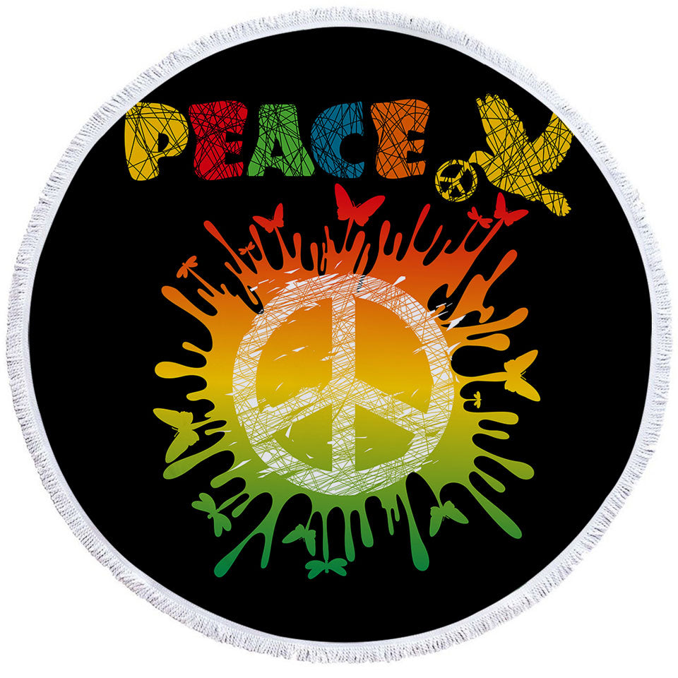 Dove and Butterflies Retro Peace Sign Round Towel