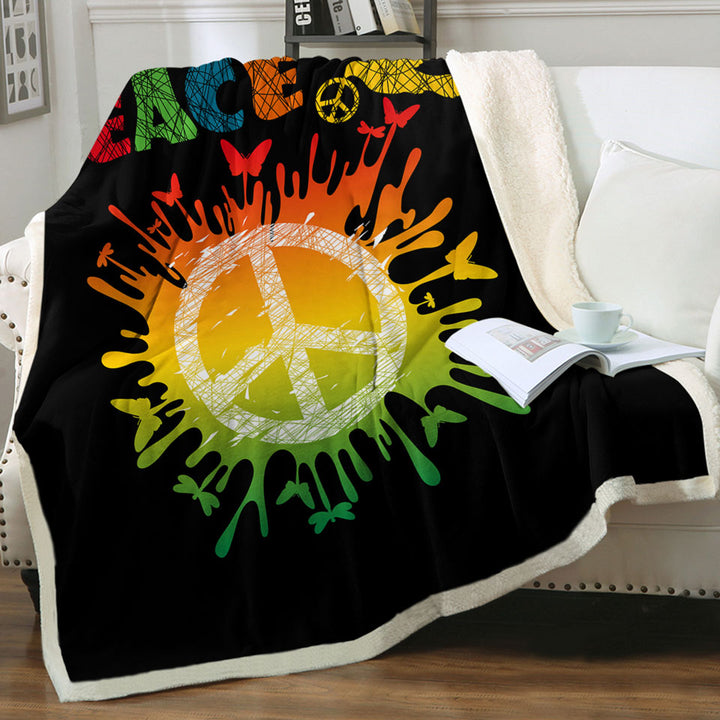Dove and Butterflies Retro Peace Sign Sherpa Blanket