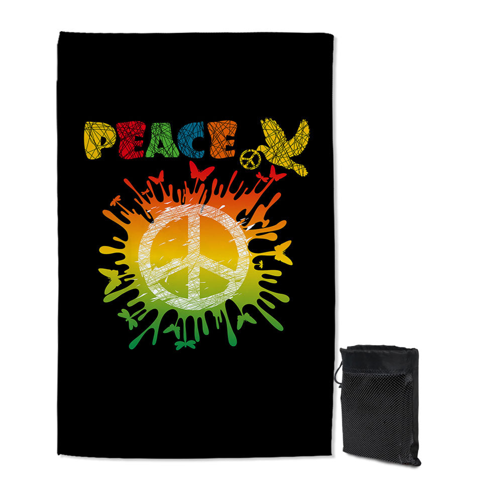 Dove and Butterflies Retro Peace Sign Swims Towel