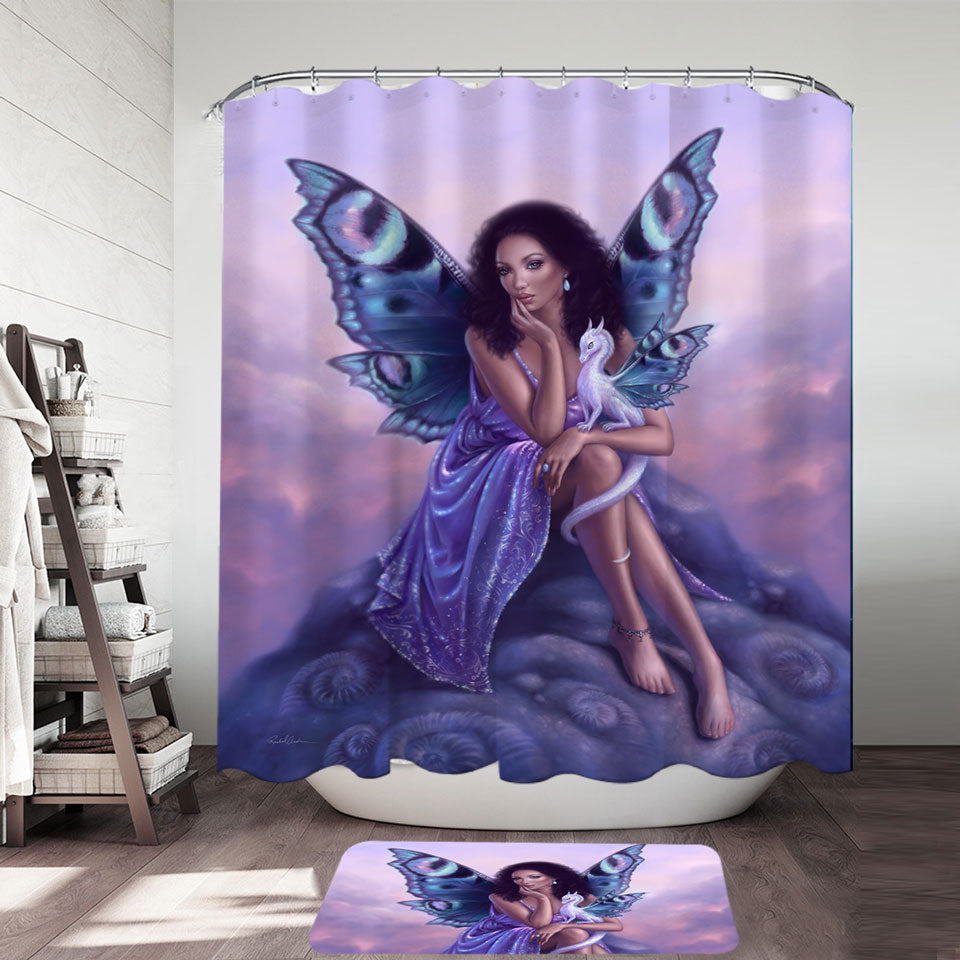 Fantasy Art Gorgeous Black Girl Dragon Fairy Shower Curtain Handful Of Prints