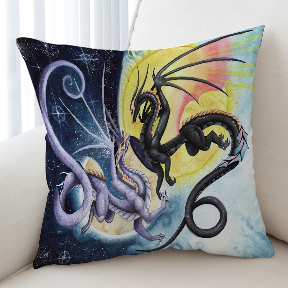 Dragons War Fantasy Art Sun vs Moon Cushion