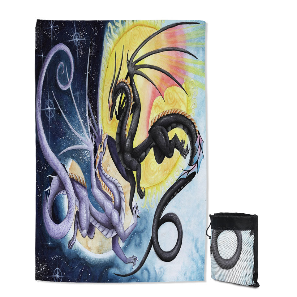 Dragons War Fantasy Art Sun vs Moon Giant Beach Towel
