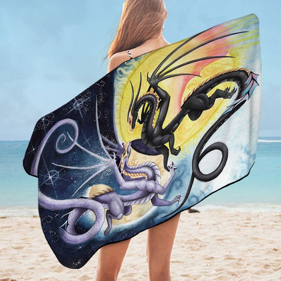 Dragons War Fantasy Art Sun vs Moon Microfibre Beach Towels