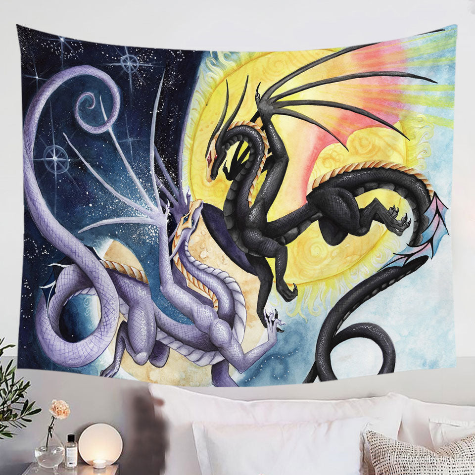 Dragons-War-Fantasy-Art-Sun-vs-Moon-Tapestry-Wall-Hanging