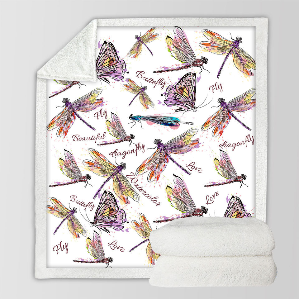 Drawing of Butterflies and Dragonflies Throws