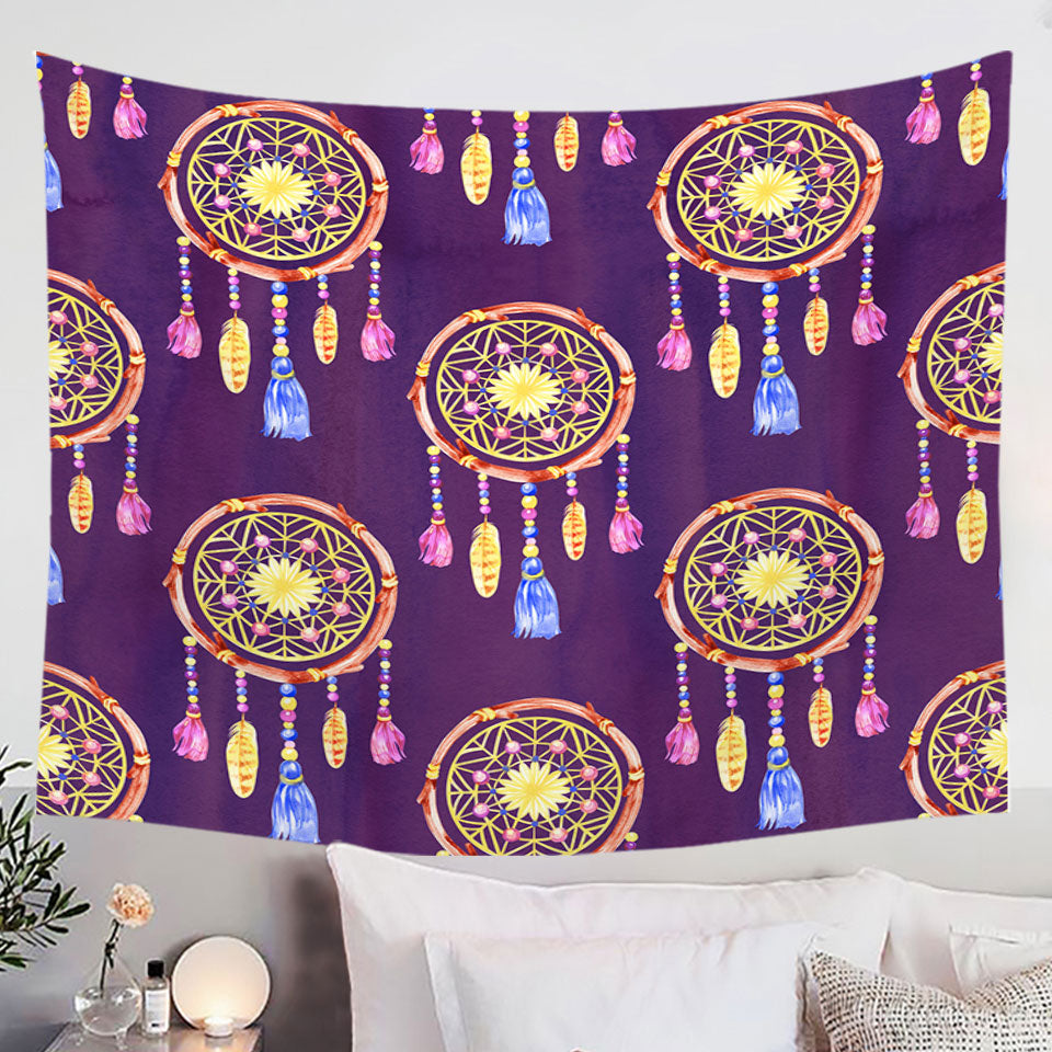 Dream Catchers over Purple Home Wall Decor Tapestry