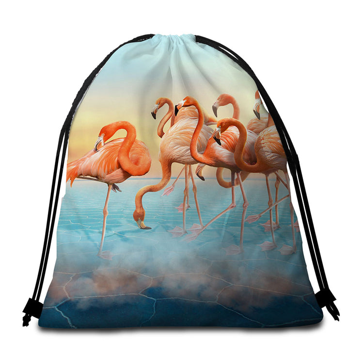 Dry Lake Flamingos Beach Towel Bags