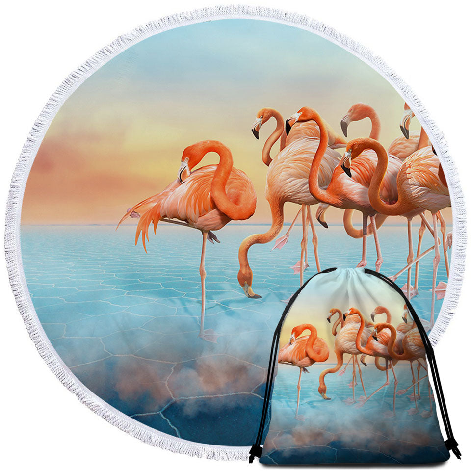 Dry Lake Flamingos Circle Beach Towel