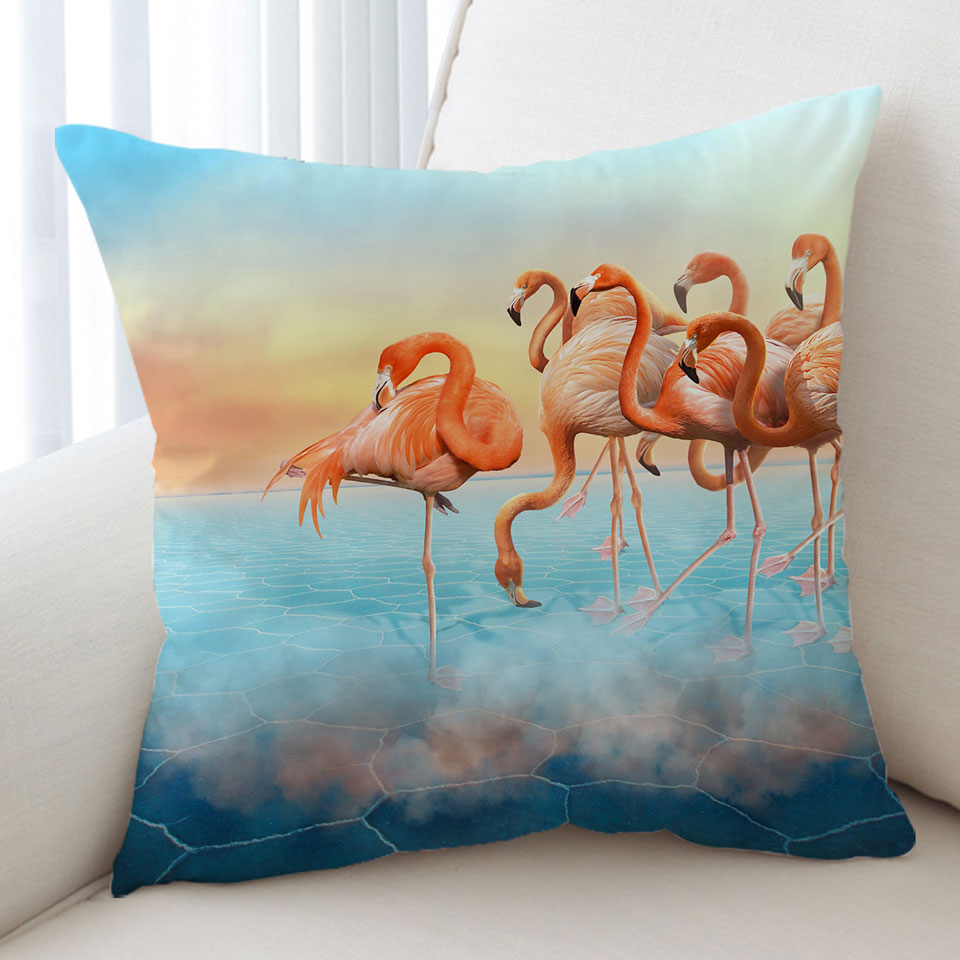 Dry Lake Flamingos Cushion Cover
