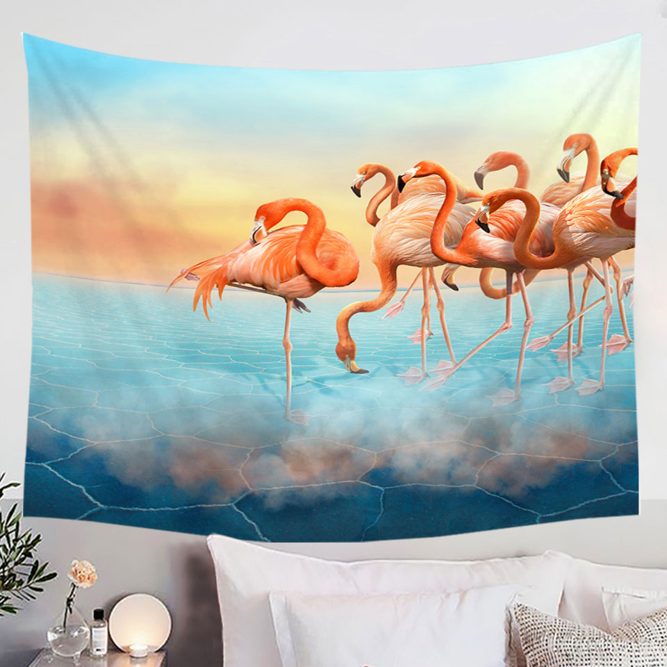 Dry Lake Flamingos Wall Decor Tapestry