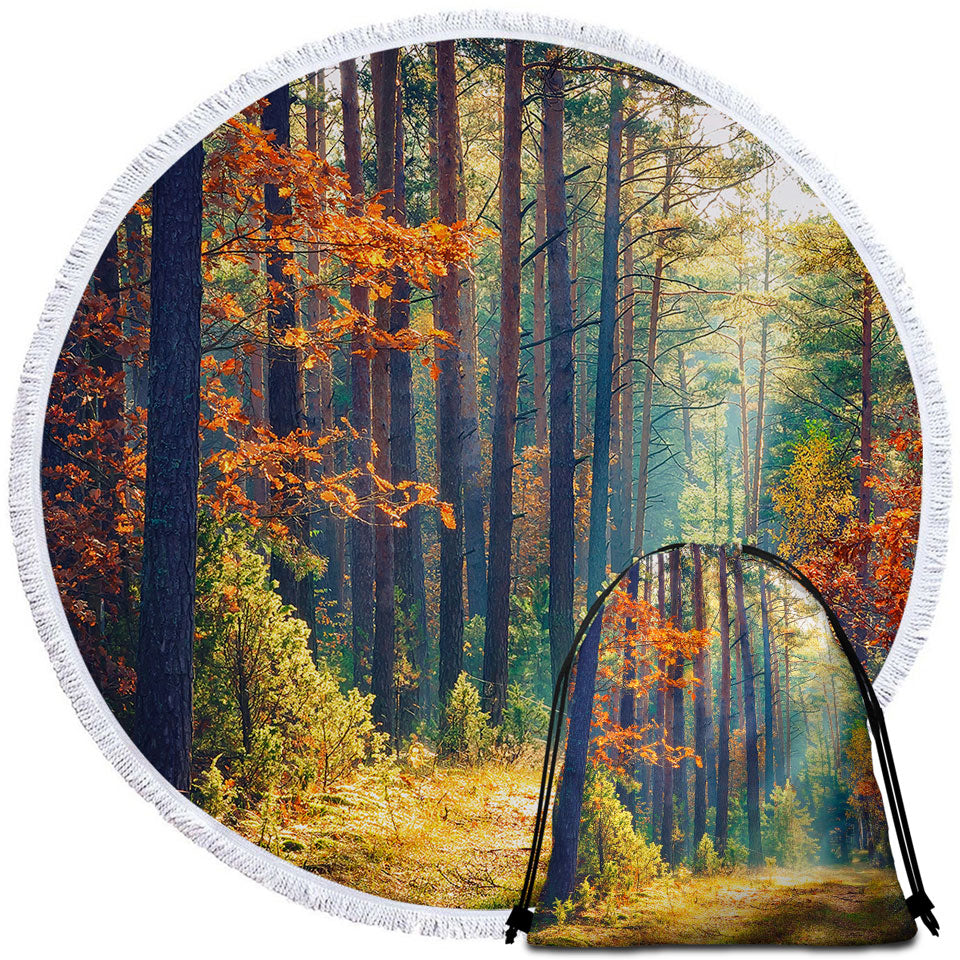Early Autumn Forest Round Beach Towel