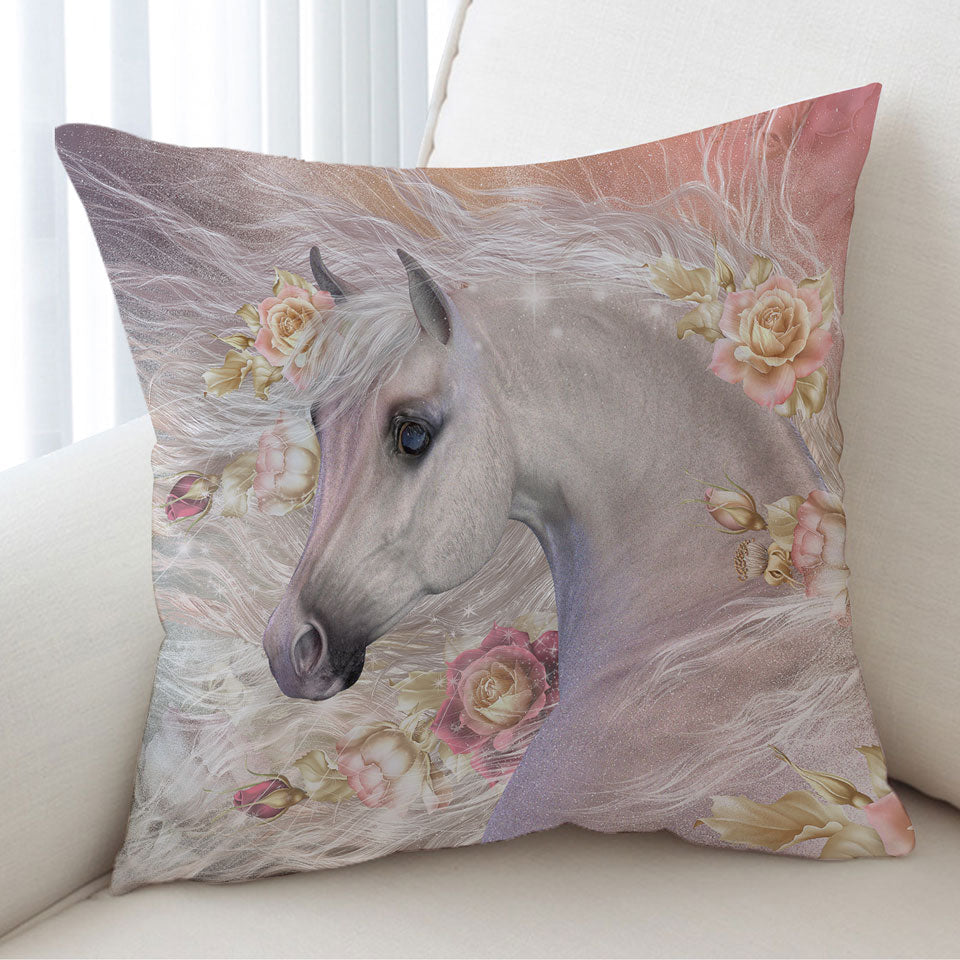 Elegant Cushion Covers Winter Rose Roses and White Horse