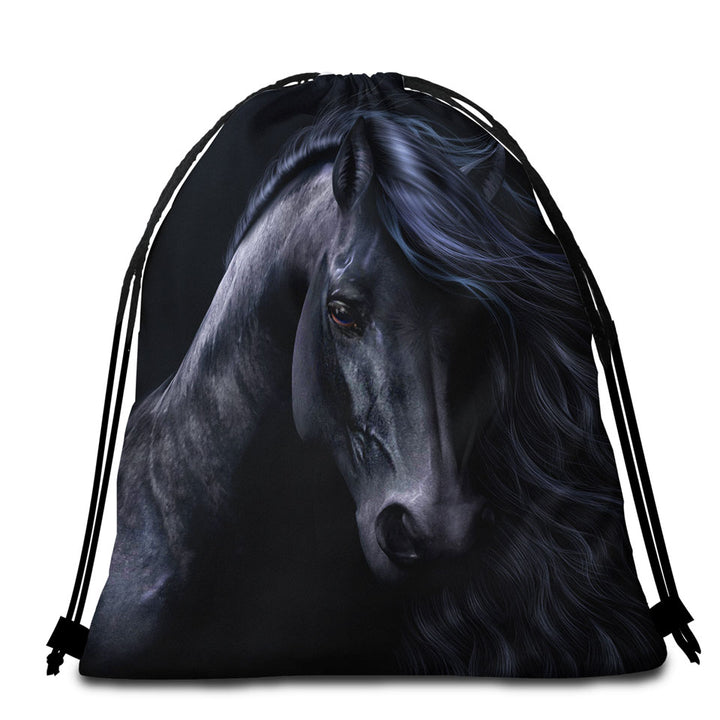 Elegant Horse Art the Black Beach Towel Bags for Boys