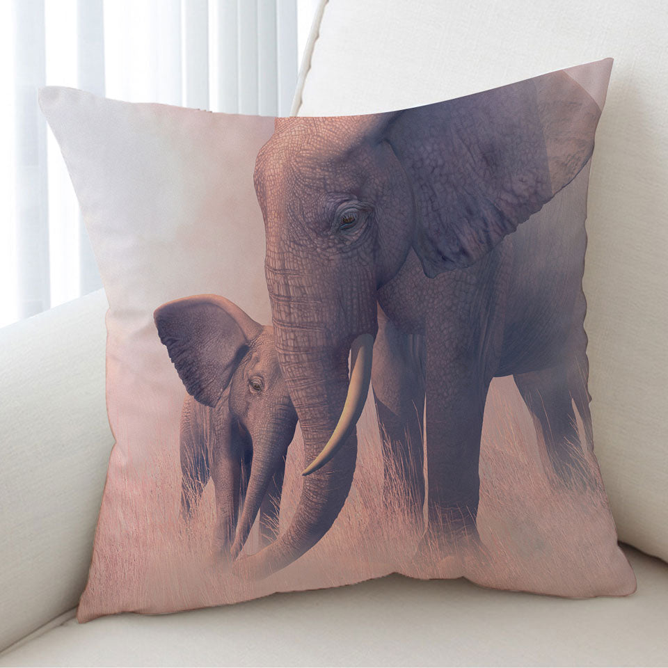 Elephant Cushion Covers Cute Baby Elephant and its Mommy Animal Art