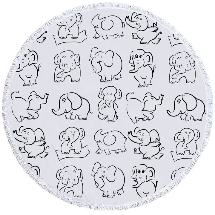 Elephant Drawing Pattern Microfiber Beach Towel