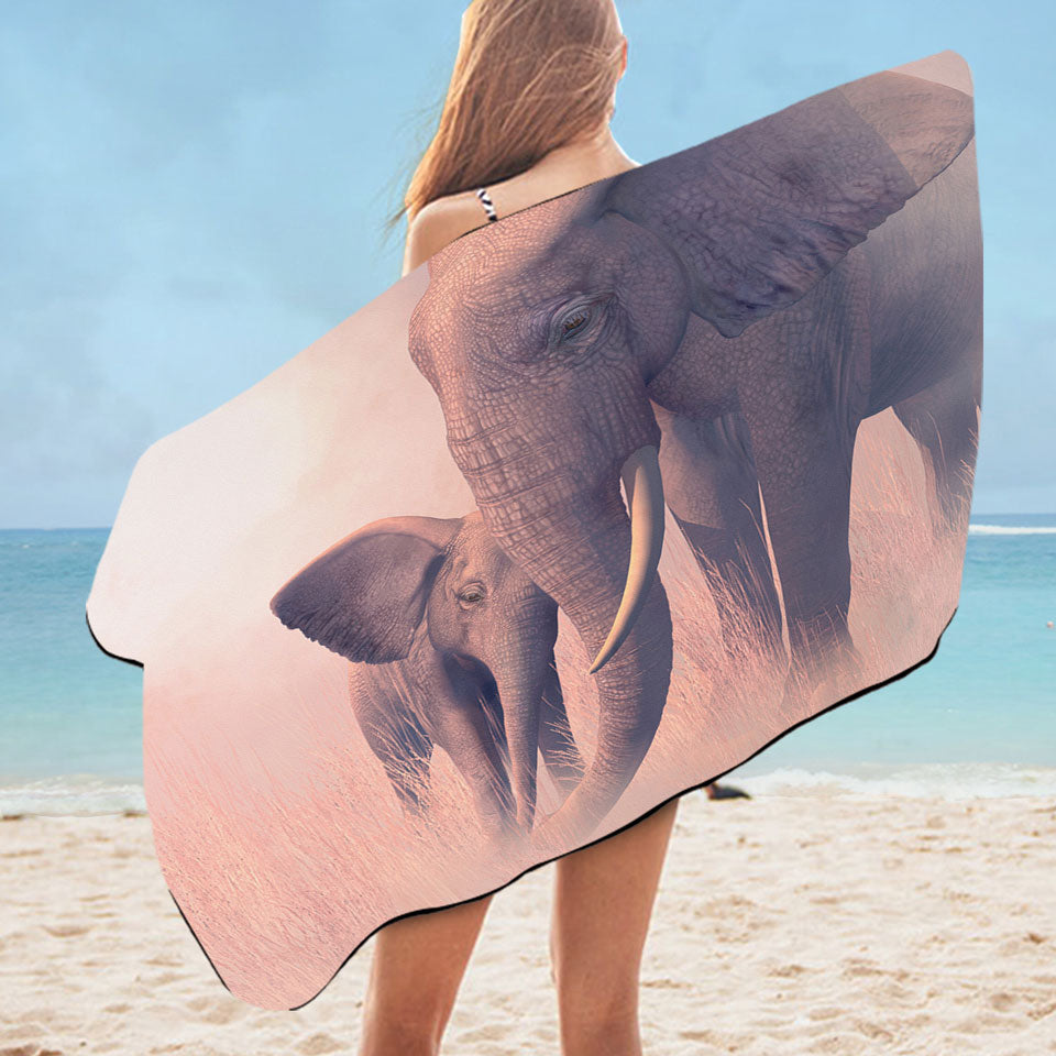 Elephant Pool Towels Cute Baby Elephant and its Mommy Animal Art