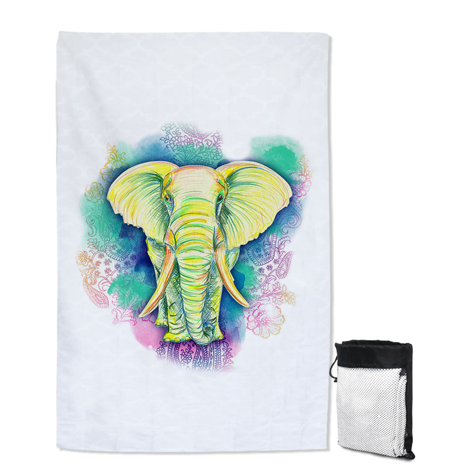 Elephant Quick Dry Beach Towel Drawing over Oriental Flowers